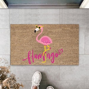 Dijital Pembe Flamingo Bej Kapı Paspası Dış Mekan Paspasps1058