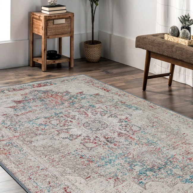 Vintage Desenli Halı, Pamuk Dokuma Pamuklu Taban Dekoratif Halı Kilim 18