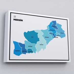 Çerçeveli Mersin İli Ve İlçeler Haritası Dekoratif Kanvas Tablo-1420