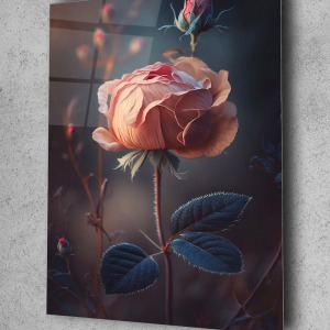 Gül Desen Dekoratif Cam Tablo
