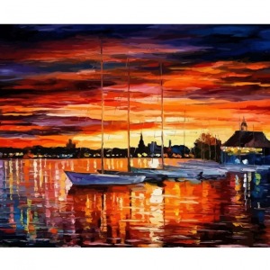  Teknelerle Günbatımı Sayılarla Boyama Seti  Kasnaklı  40 x 50