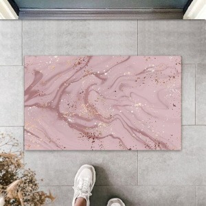 Dekoratif Dijital Modern Dalgalı Koyu Pembe Kapı Paspası Dış Mekan Paspas