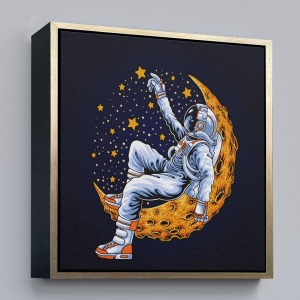 Çerçeveli Ayda Dinlenen Astronot Kanvas Tablo-5099