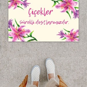 Dijital Baskı Dekoratif Zambak Pembe Kapı Önü Paspası Ps1205