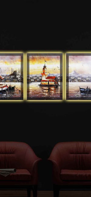 SANATSAL KIZKULESİ İSTANBUL 3LÜ KANVAS TABLO