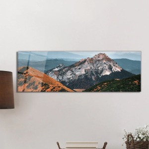 Zirve Dağlar Manzarası Panorama Cam Tablo, Darbelere Dayanıklı Kırılmaz Temperli