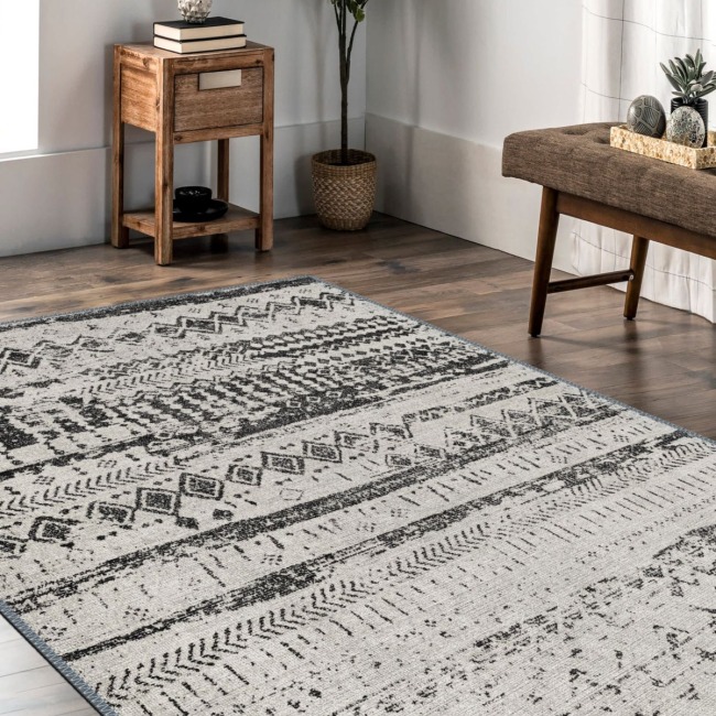 Vintage Desenli Halı, Pamuk Dokuma Pamuklu Taban Dekoratif Halı Kilim 16