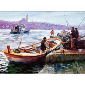  İstanbul ve Kayıklar Sayılarla Boyama Seti Kasnaklı  40 x 50