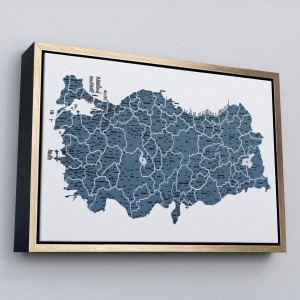 Çerçeveli Türkiye Haritası Kanvas Tablo İl Ve İlçeli Ayrıntılı Eğitici Dekoratif Tablo-3037