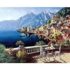 Yalı Manzarası Sayılarla Boyama Seti  Kasnaklı  40 x 50
