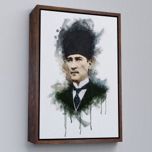 Çerçeveli Mustafa Kemal Atatürk'Ün Suluboya Görünümlü Portresi Dekoratif Kanvas Tablo-78