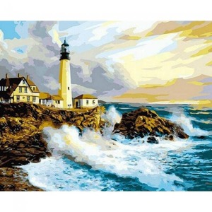  Deniz Feneri ve Dalgalar Sayılarla Boyama Seti  Kasnaklı  40 x 50