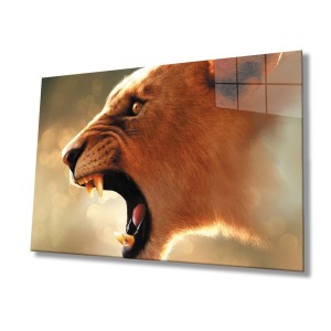 Aslan Hayvan Cam Tablo 4mm Dayanıklı Temperli Cam