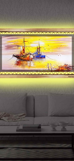 SANATSAL KAYIK VE DENİZ RUSTİK LEDLİ TABLO