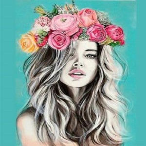  Doğal Çiçek Kadın Sayılarla Boyama Seti  Kasnaklı  40 x 50