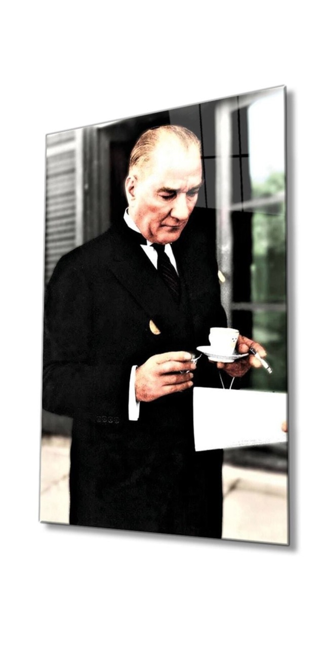 Atatürk Portresi Cam Tablo, Ev ve Ofis Duvar Dekoru, Hediyelik Büyük Temperli 4 mm Cam Tablo