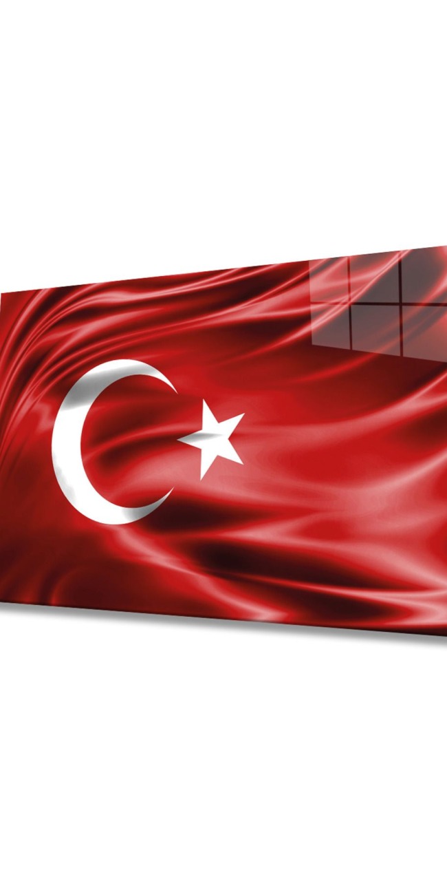 Kırmızı Dalgalı Türk Bayrağı Cam Tablo, Ev ve Ofis Duvar Dekoru, Hediyelik Büyük Temperli Cam Tablo