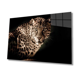 Leopar Hayvan Portresi Cam Tablo, Ev ve Ofis Duvar Dekoru, Hediyelik Büyük Temperli 4 mm Cam Tablo