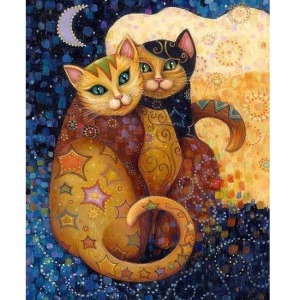  Gece ve Gündüz Kedilerin Aşkı Kasnaklı  40 x 50