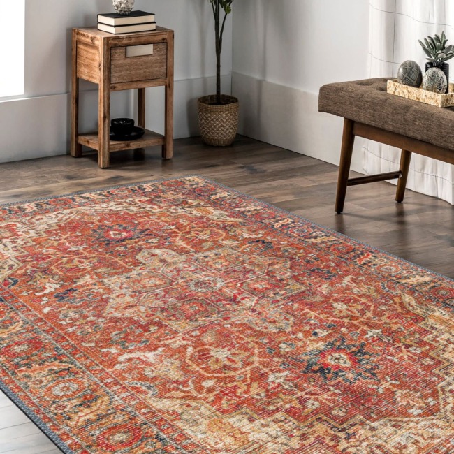 Vintage Desenli Halı, Pamuk Dokuma Pamuklu Taban Dekoratif Halı Kilim 10