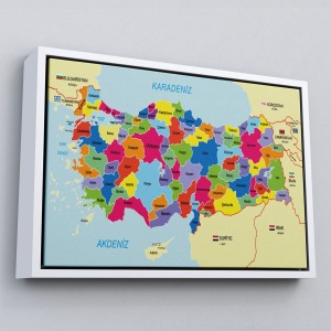 Çerçeveli Türkiye Haritası Kanvas Tablo Sınır Komşulu Eğitici Dekoratif Tablo-3089