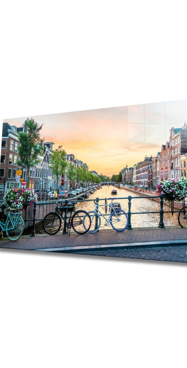 Amsterdam Cam Tablo, Ev Ve Ofis Duvar Dekoru Hediyelik Büyük Tablo Dayanıklı Cam