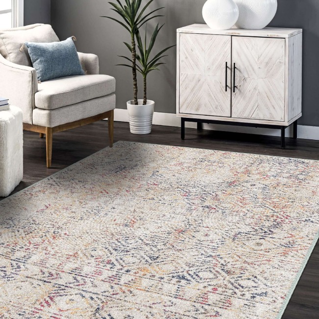 Vintage Desenli Halı, Pamuk Dokuma Pamuklu Taban Dekoratif Halı Kilim 31