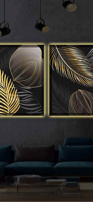 SİYAH VE GOLD ASİL BULUŞMA İKİLİ LED IŞIKLI TABLO