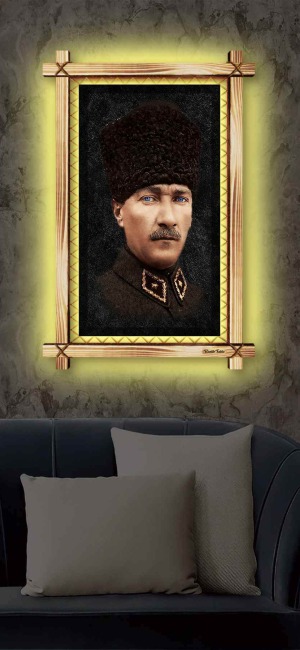 SANATSAL ATATÜRK  RUSTİK LEDLİ TABLO