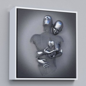 Çerçeveli Modern Duvar Dekoru, Romantik Beden, Aşk Sanatı, 3D Efektli Gümüş Kanvas Tablo-5358