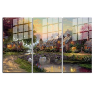 Ünlü Ressamlar ve Yapıtları Modern Yaşam Alanları İçin 3'lü Dikey Cam Tablo 657