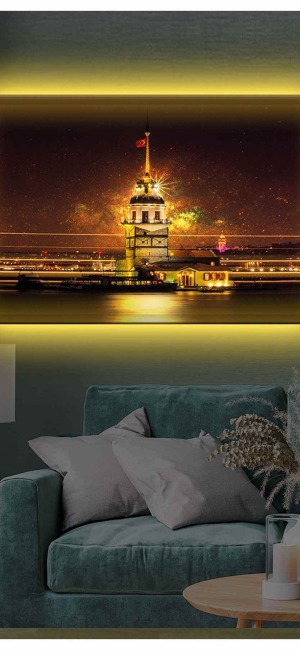 KIZKULESİ VE GECE LEDLİ KANVAS TABLO