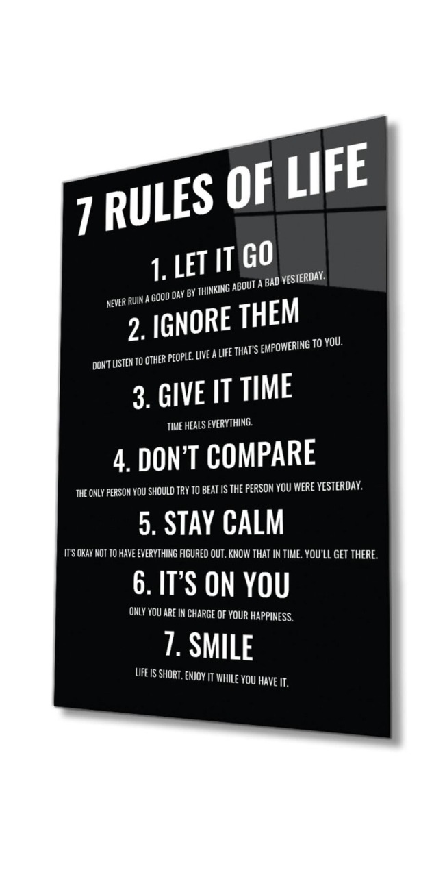 7 Rules of Life Hayatın 7 Kuralı Ev ve Ofis Duvar Dekoru Hediyelik Büyük Tablo Dayanıklı Cam