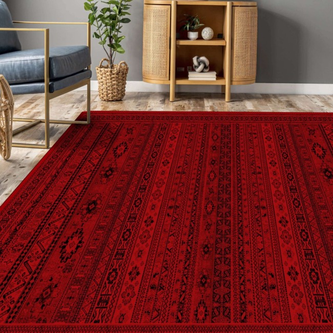 Vintage Desenli Halı, Pamuk Dokuma Pamuklu Taban Dekoratif Halı Kilim 47
