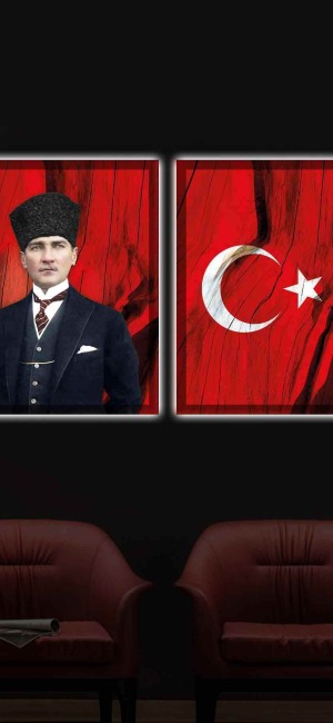EN GÜZEL ATATÜRK VE BAYRAK İKİLİ LED IŞIKLI TABLO