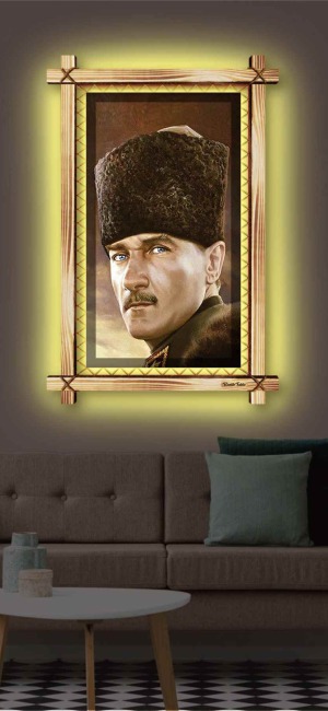 PASTEL ATATÜRK RUSTİK LEDLİ TABLO