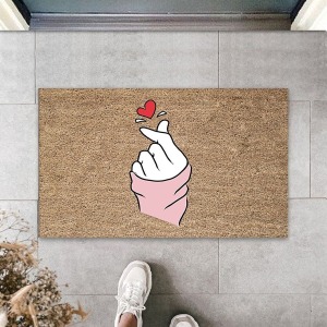 Kahverengi Kapı Önü Paspası Parmak Kalp Figürü Desen Ps825
