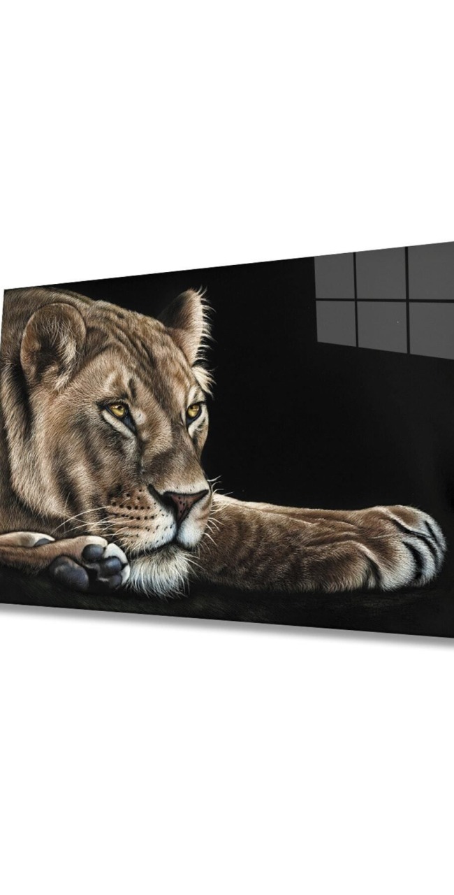 Aslan Hayvan Cam Tablo 4mm Dayanıklı Temperli Cam