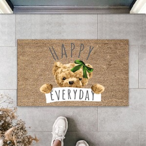 Dış ve İç Mekan Kahve Renk Kapı Önü Paspası Happy Everday Ayıcık Desen Paspas