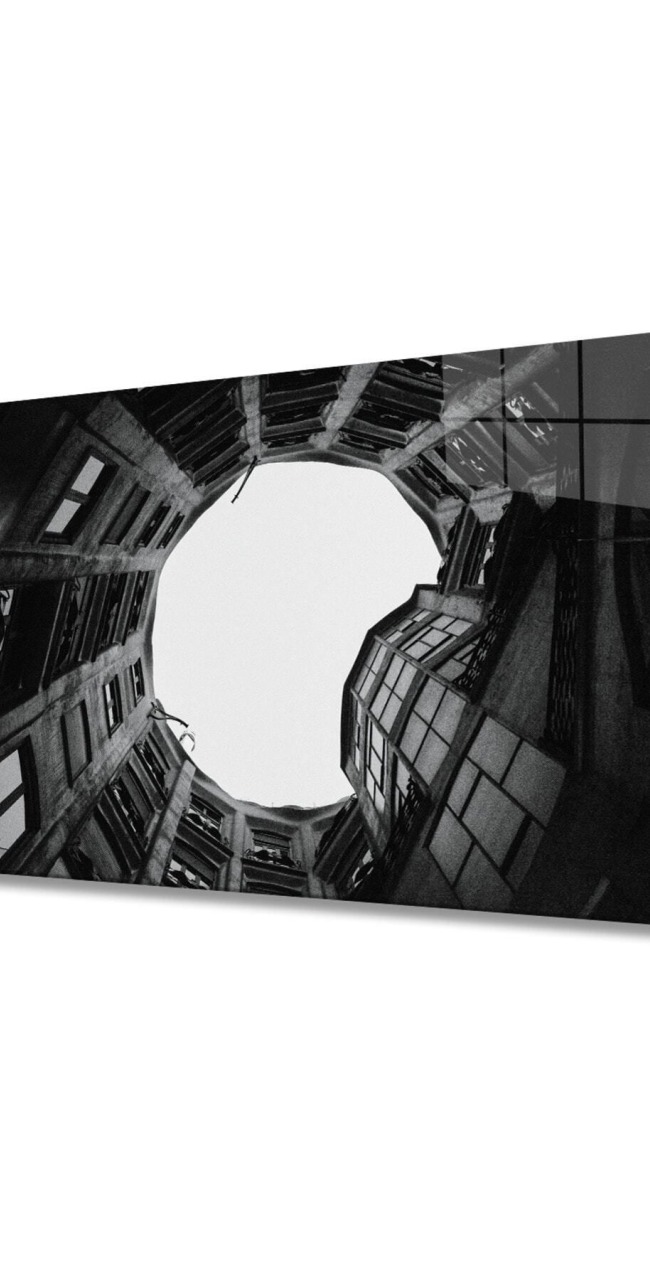 Siyah Beyaz Aşağıdan Yukarı Doğru Geometrik Cam Tablo, Ev Ve Ofis Duvar Dekoru Hediyelik, Dayanıklı