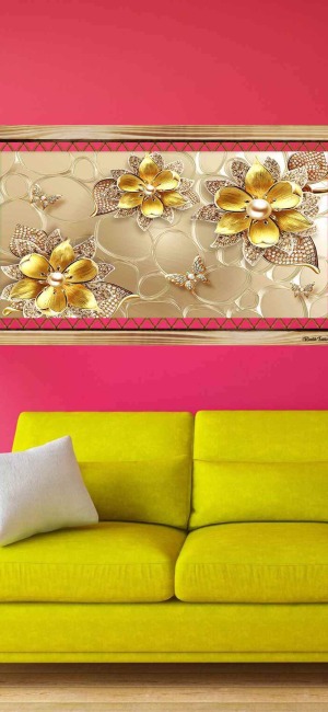 GOLD ÇİÇELER RUSTİK  TABLO