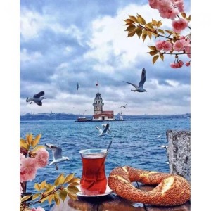  Üsküdar da Çay Simit Sayılarla Boyama Seti Kasnaklı  40 x 50