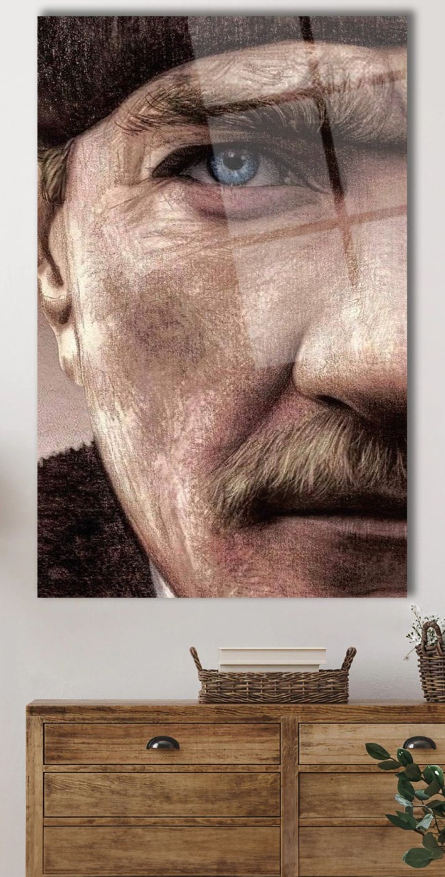 Mustafa Kemal Atatürk Portresi Cam Tablo, Ev, Ofis ve Okul Duvar Dekoru, Hediyelik, Büyük Tablo