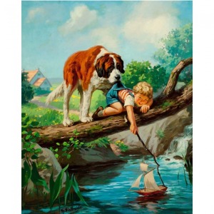  Köpek ve Çocuğun Dostluğu Kasnaklı  40 x 50