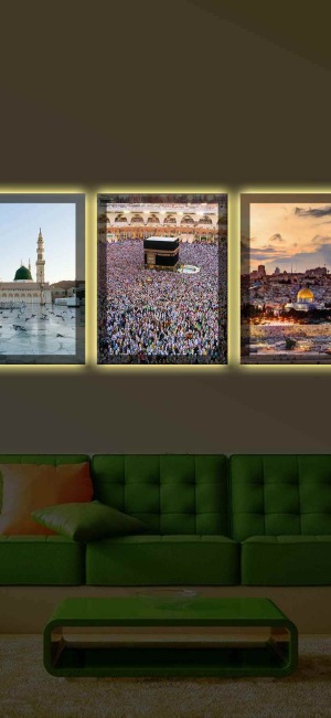 KABE MESCİDİ NEBEVİ MESCİDİ AKSA 3LÜ KANVAS TABLO