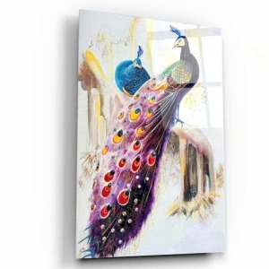 Tavus Kuşu Temalı Modern Uv Dijital Baskı Dekoratif Cam Tablo 50x70 Cm