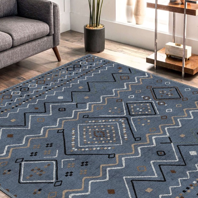 Vintage Desenli Halı, Pamuk Dokuma Pamuklu Taban Dekoratif Halı Kilim 97
