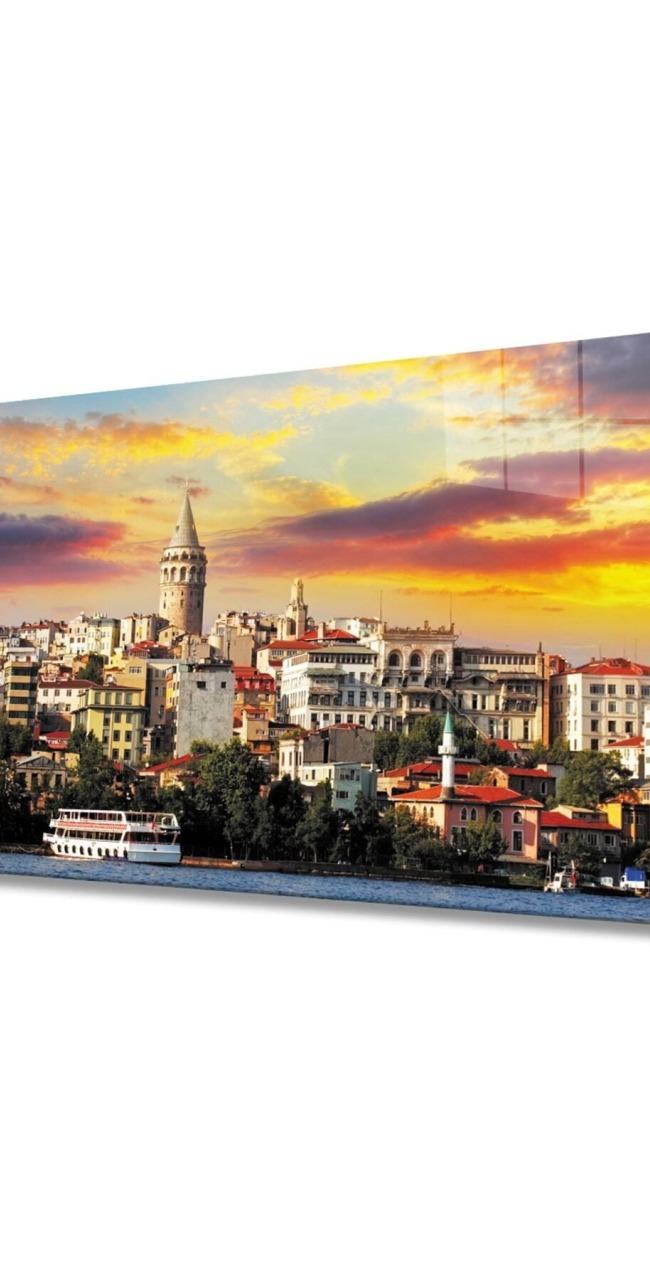 Idealizbiz Istanbul Galata Kulesi Manzara 4mm Dayanıklı Cam Tablo Temperli Cam