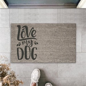 Dijital Baskı Kalitesi Gri Love My Dog Dekoratif Kapı Paspası