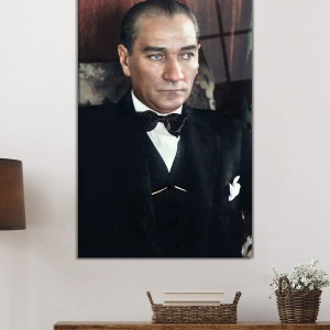 Takım Elbiseli Atatürk Portresi Cam Tablo, Darbelere Dayanıklı Kırılmaz Temperli